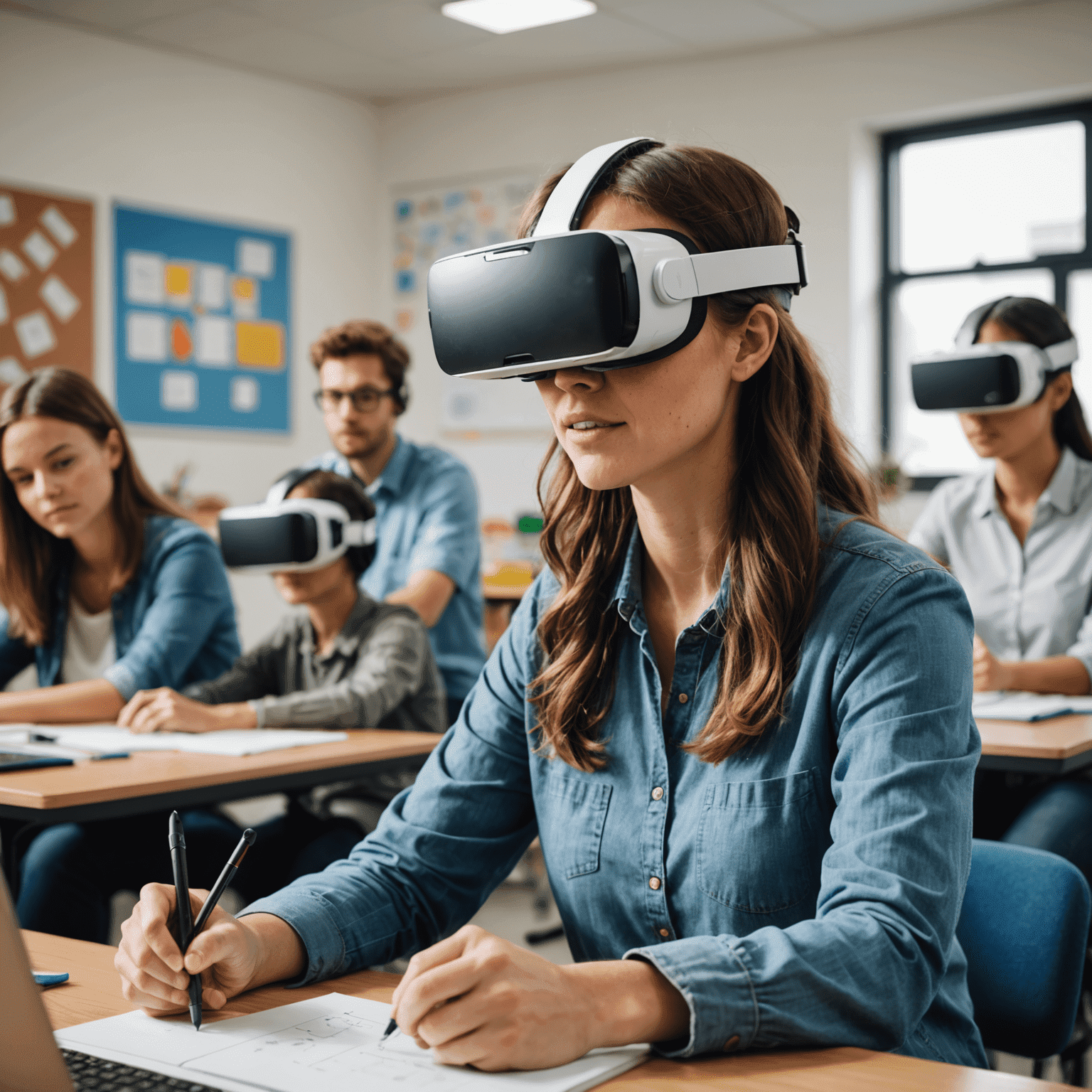 Imagen de un tutor utilizando métodos de enseñanza innovadores, como realidad virtual y aprendizaje basado en proyectos